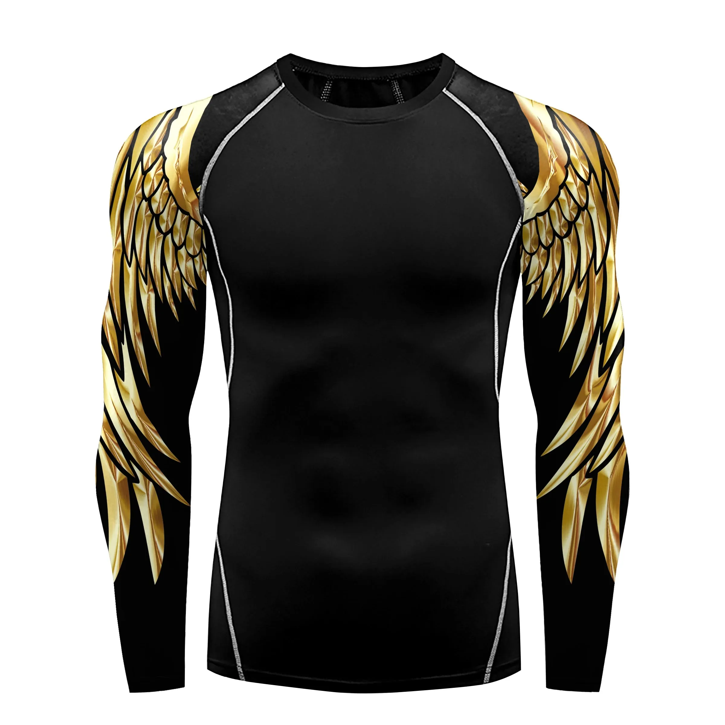 Men's Compression Shirt with Wing Graphics | Long Sleeve Quick-Dry Workout Top