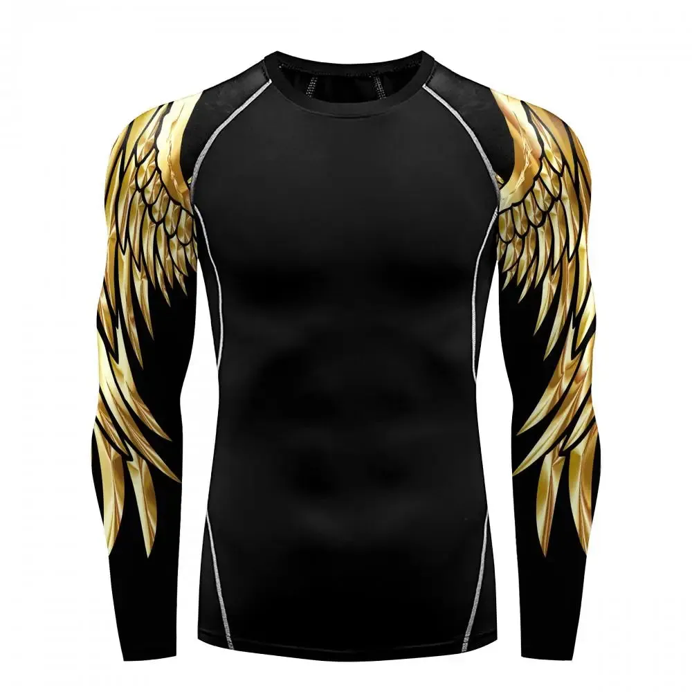 Men's Compression Shirt with Wing Graphics | Long Sleeve Quick-Dry Workout Top