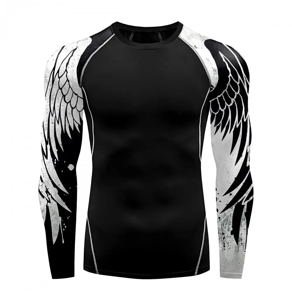 Men's Compression Shirt with Wing Graphics | Long Sleeve Quick-Dry Workout Top