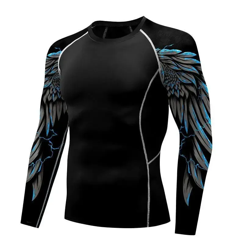 Men's Compression Shirt with Wing Graphics | Long Sleeve Quick-Dry Workout Top