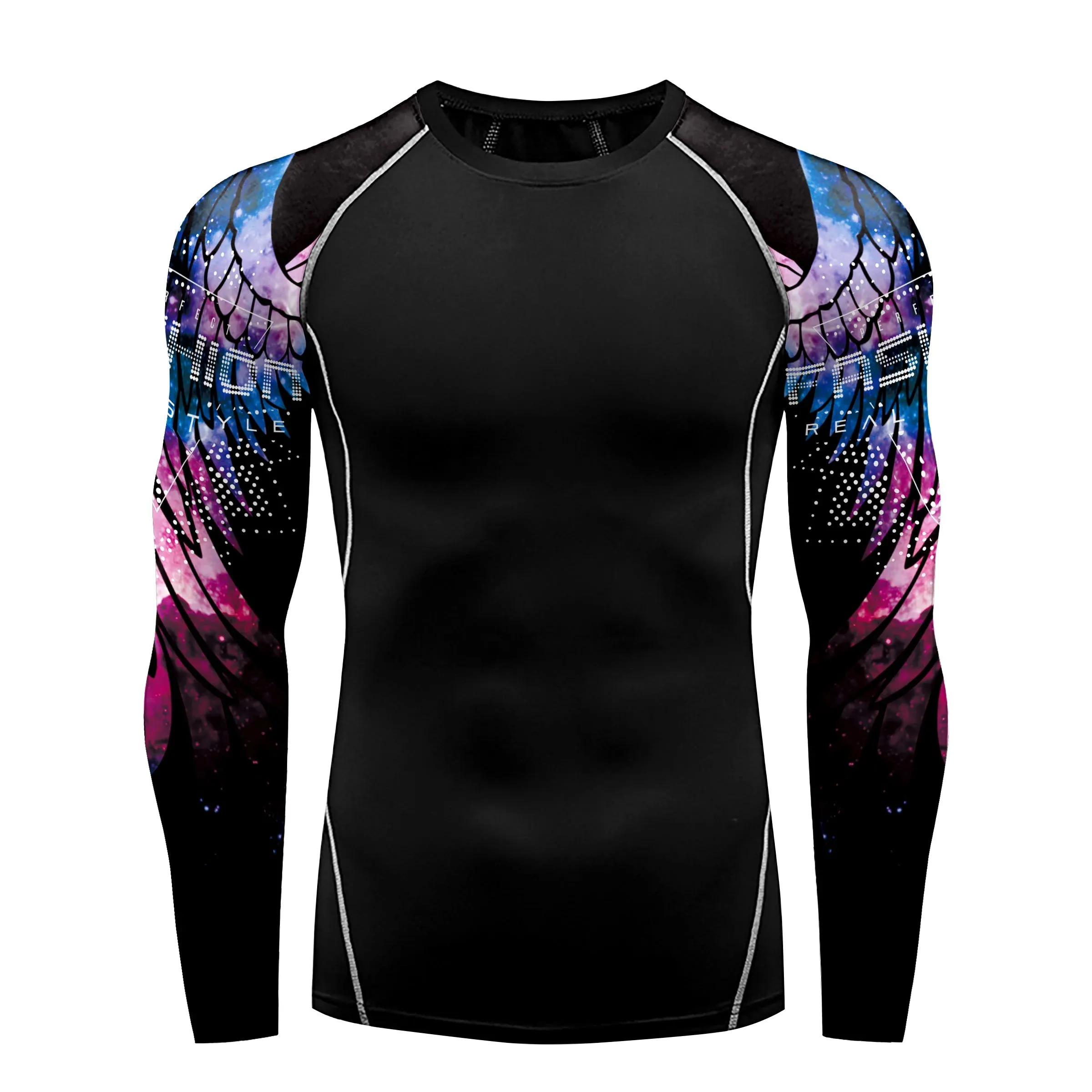 Men's Compression Shirt with Wing Graphics | Long Sleeve Quick-Dry Workout Top
