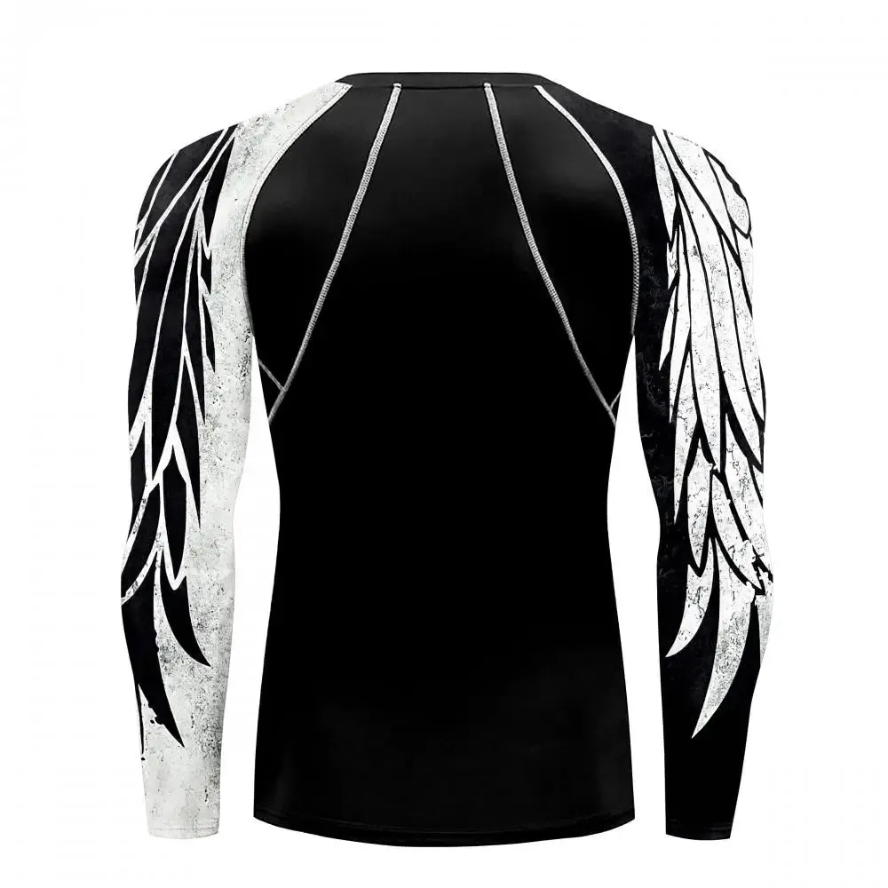 Men's Compression Shirt with Wing Graphics | Long Sleeve Quick-Dry Workout Top