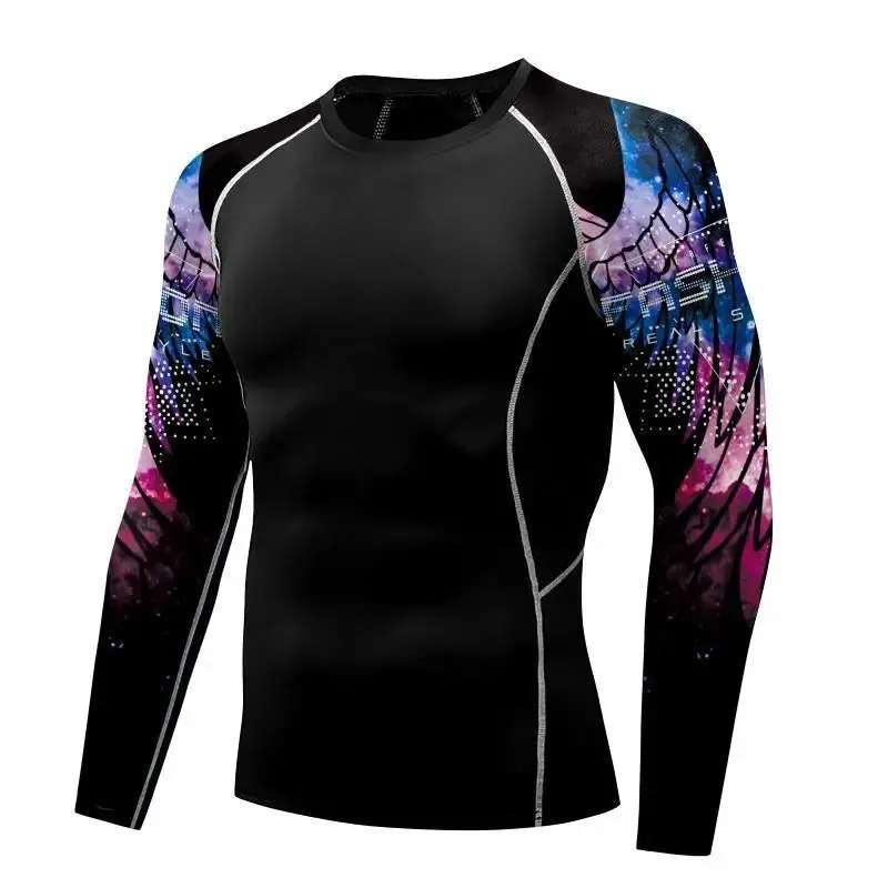 Men's Compression Shirt with Wing Graphics | Long Sleeve Quick-Dry Workout Top