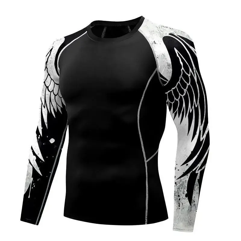 Men's Compression Shirt with Wing Graphics | Long Sleeve Quick-Dry Workout Top