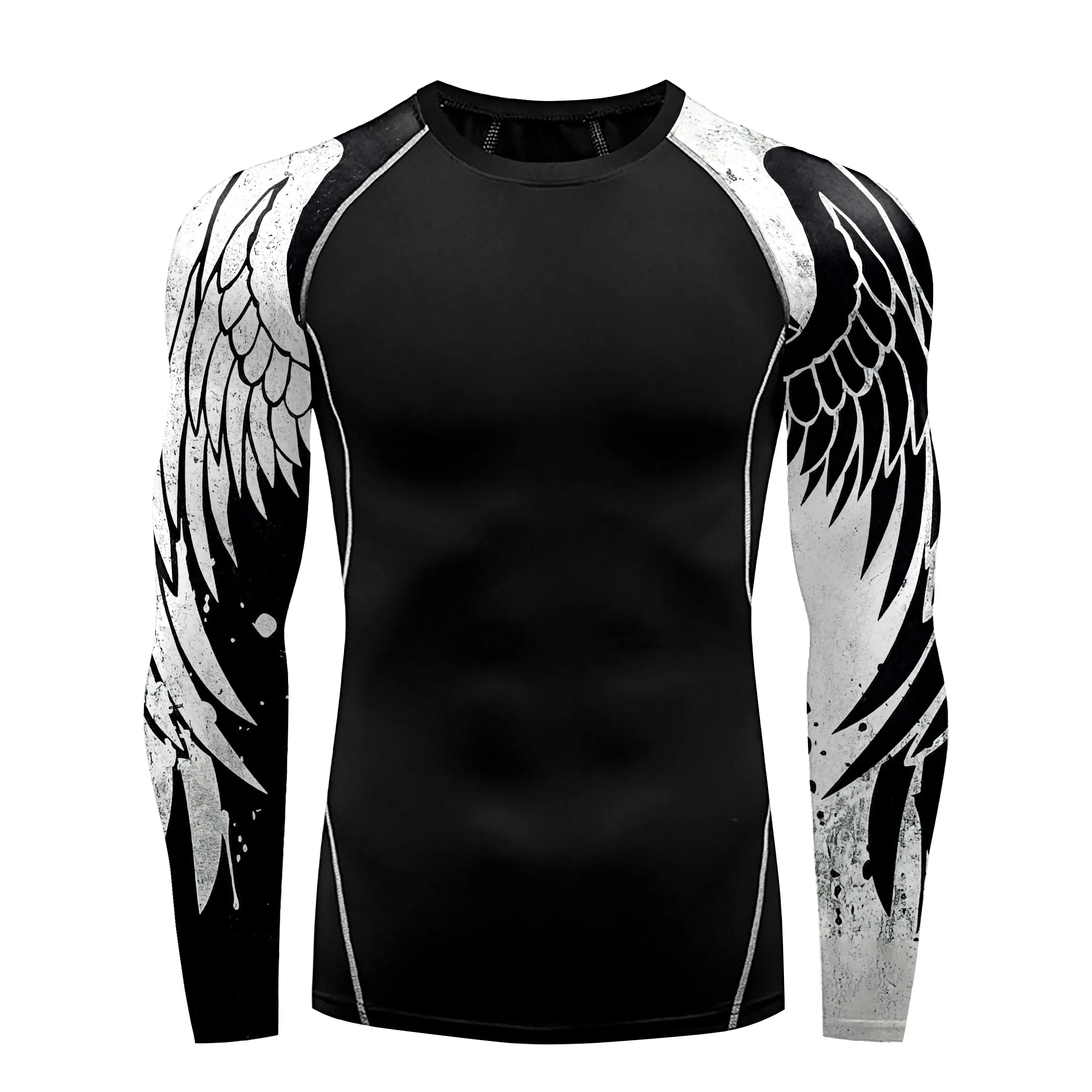 Men's Compression Shirt with Wing Graphics | Long Sleeve Quick-Dry Workout Top