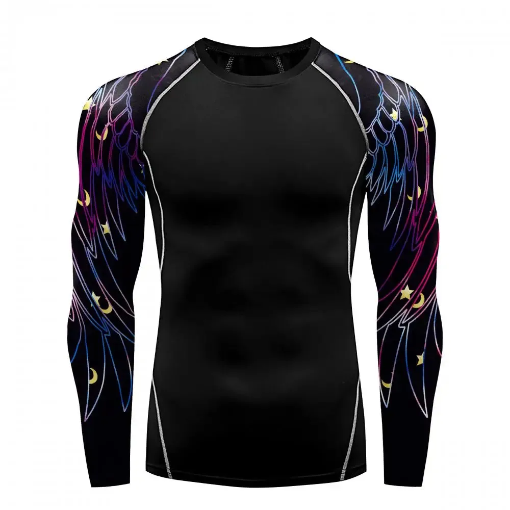 Men's Compression Shirt with Wing Graphics | Long Sleeve Quick-Dry Workout Top