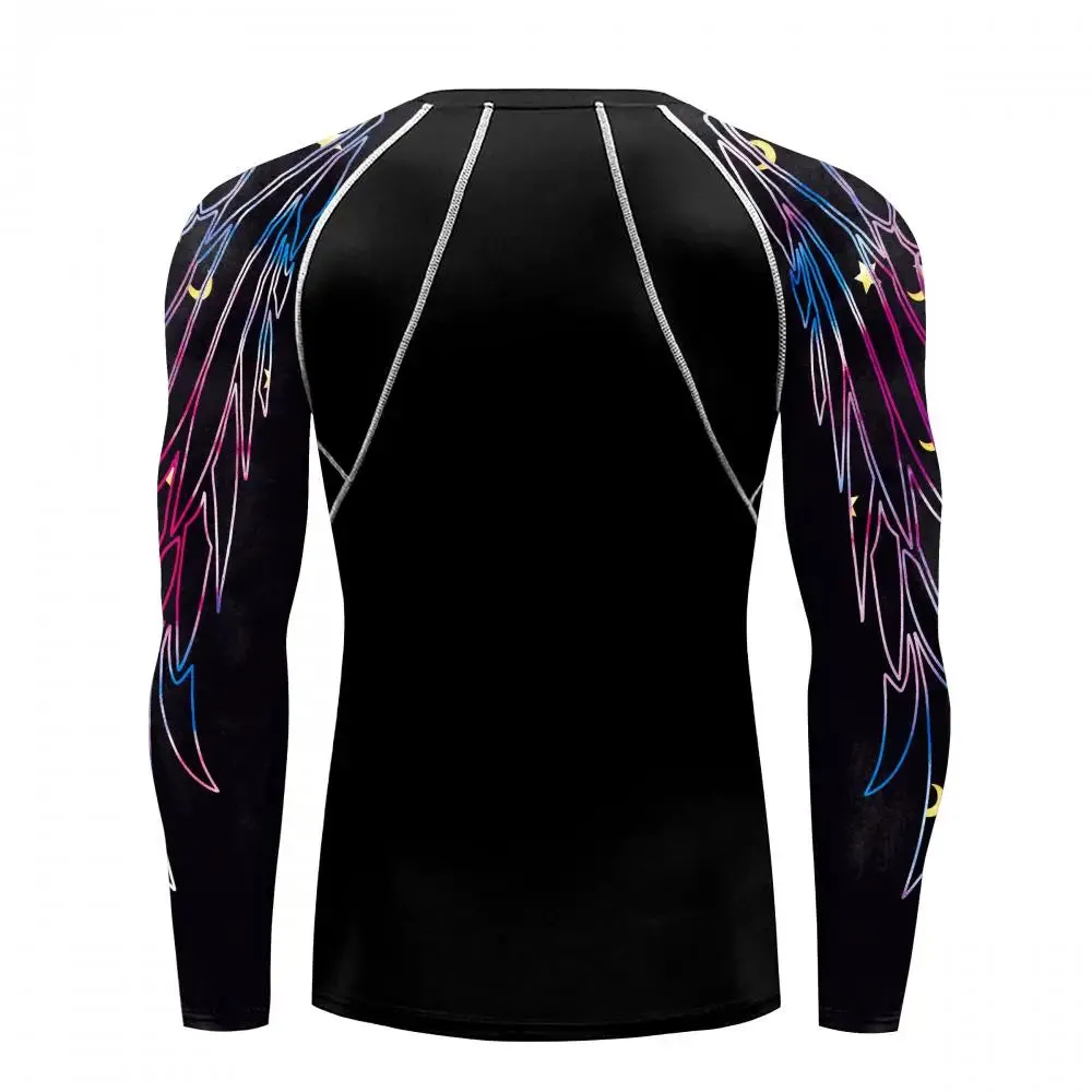 Men's Compression Shirt with Wing Graphics | Long Sleeve Quick-Dry Workout Top