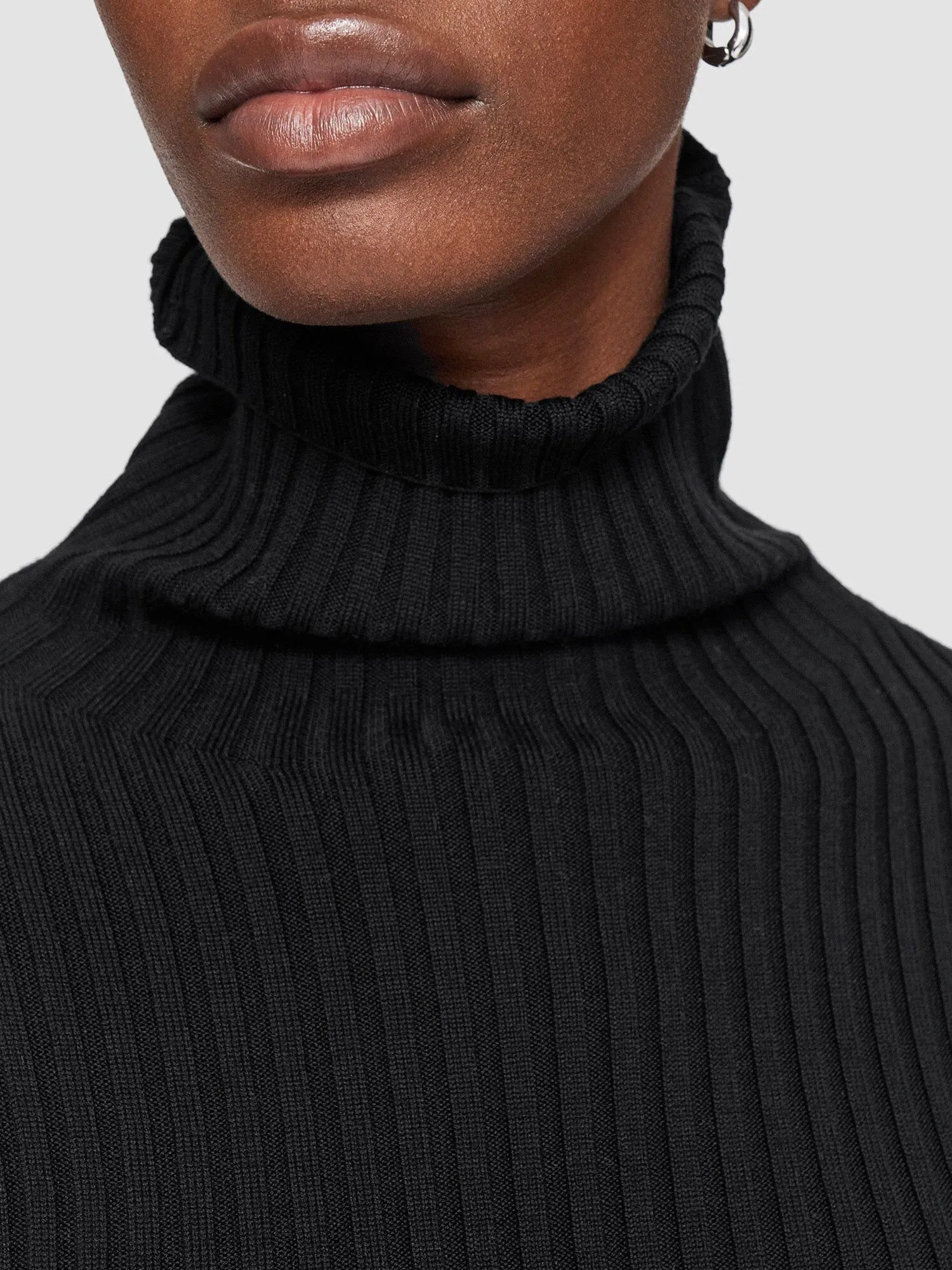 Merino Silk Rib High Neck Jumper