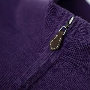 MERINO WOOL HALF ZIP SWEATER - AUBERGINE