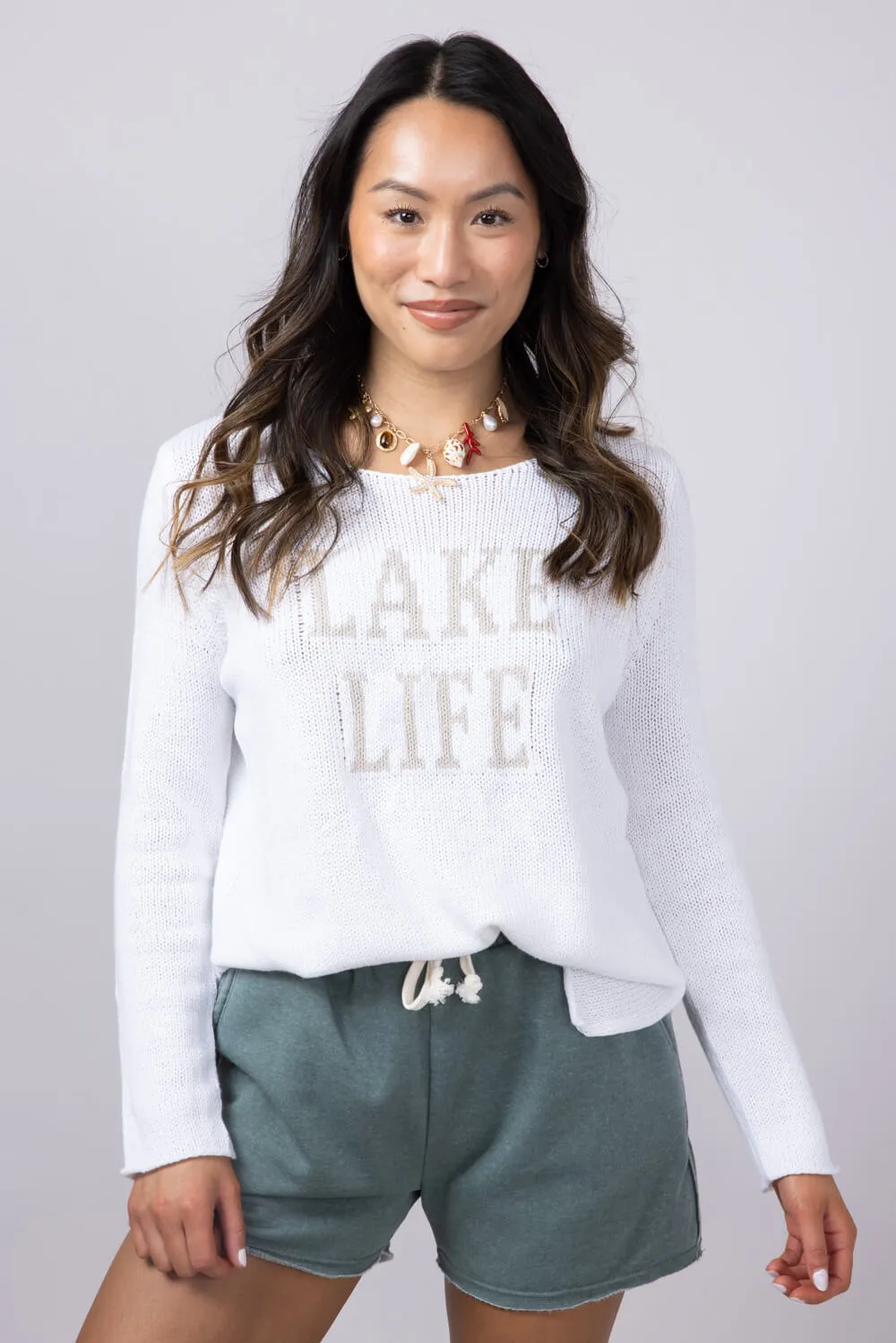Miracle Lake Life Lightweight Sweater for Women in White/Beige | F139-WHITEBEIGE