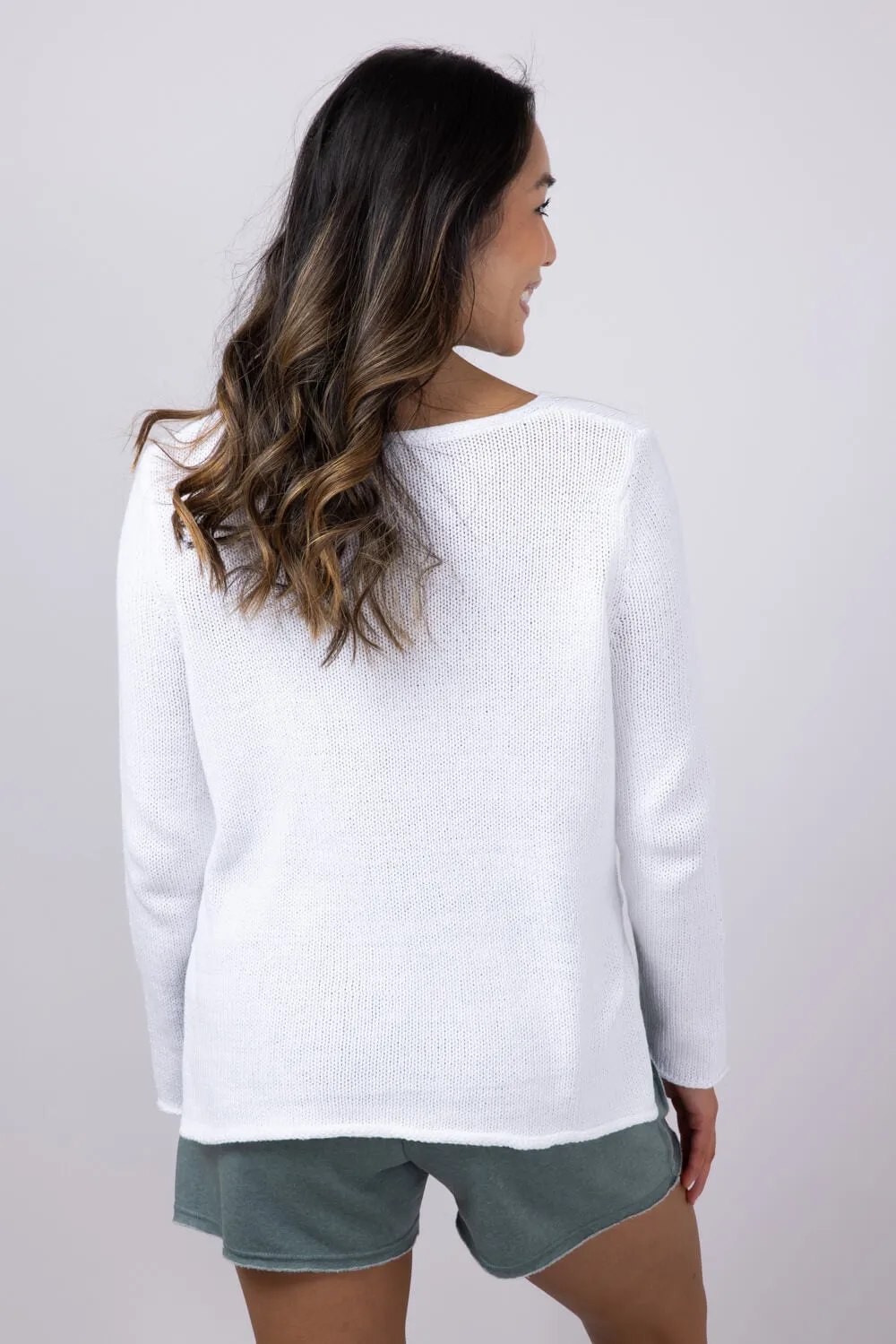 Miracle Lake Life Lightweight Sweater for Women in White/Beige | F139-WHITEBEIGE