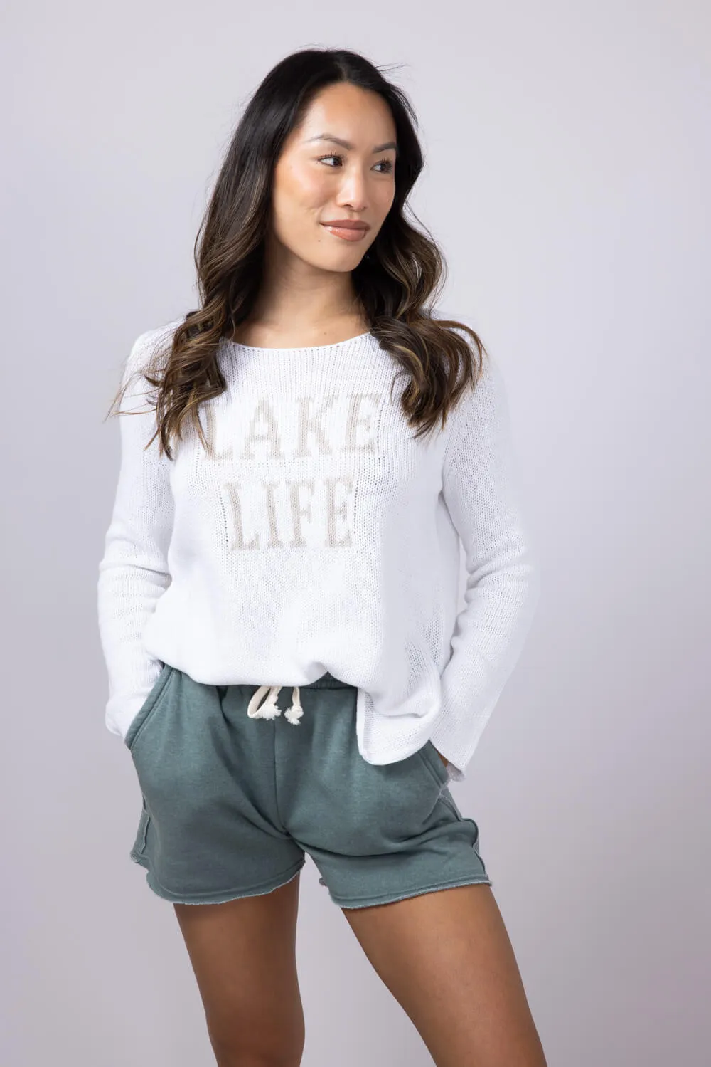 Miracle Lake Life Lightweight Sweater for Women in White/Beige | F139-WHITEBEIGE
