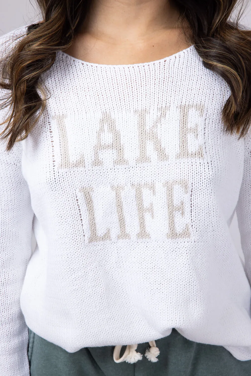 Miracle Lake Life Lightweight Sweater for Women in White/Beige | F139-WHITEBEIGE