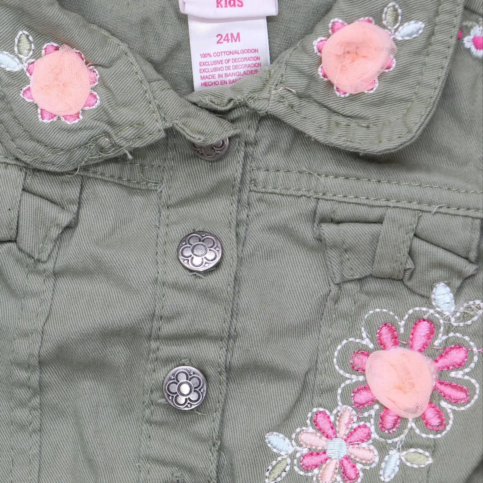 Nannette Kids Infant Baby Embroidered Button Up Jean Jacket Green 24M