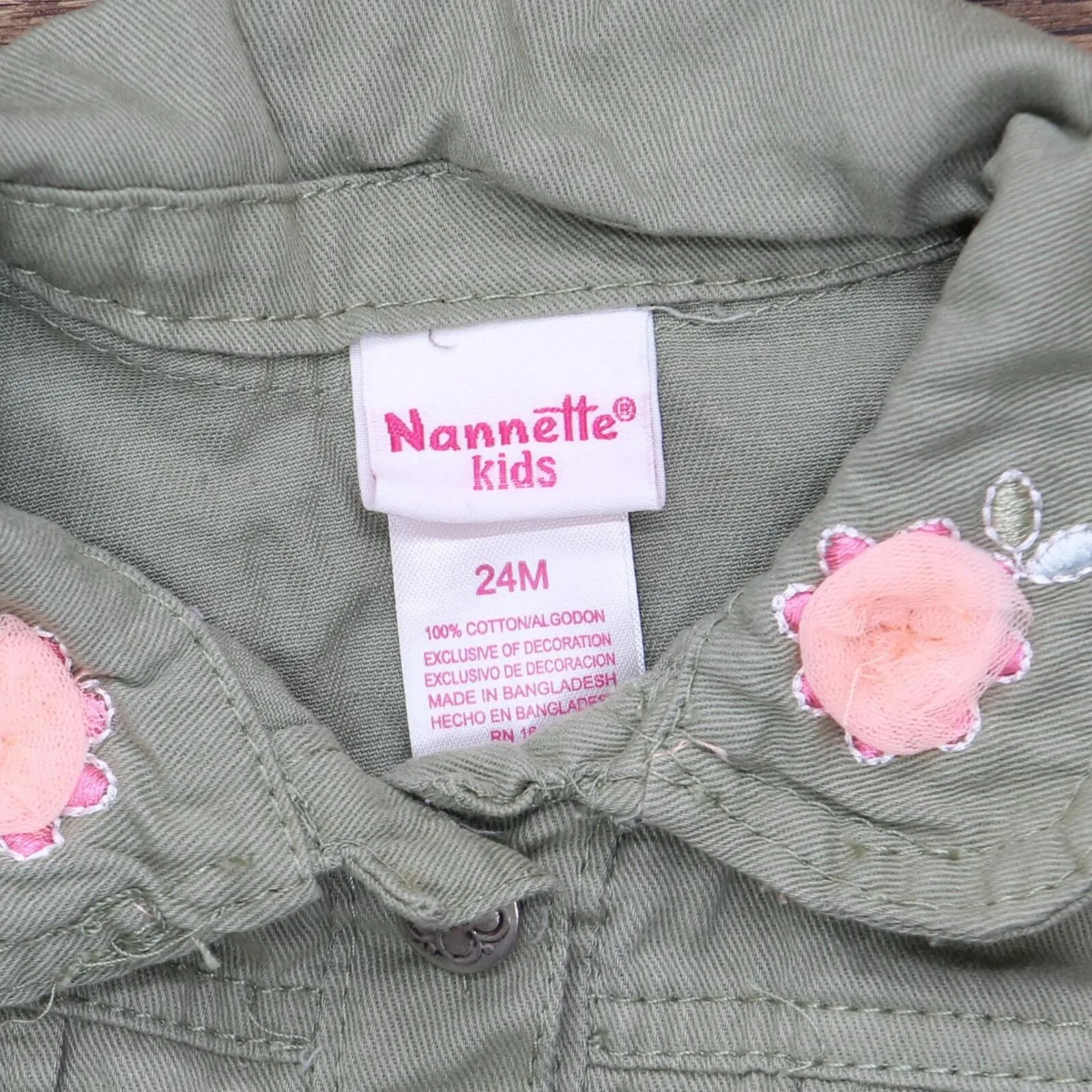 Nannette Kids Infant Baby Embroidered Button Up Jean Jacket Green 24M