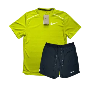 Nike Miler 1.0 T-Shirt and Flex Stride Shorts Set - Bright Cactus/Black