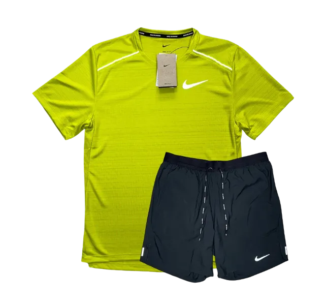 Nike Miler 1.0 T-Shirt and Flex Stride Shorts Set - Bright Cactus/Black