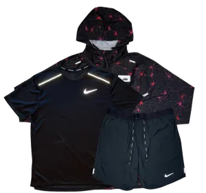 Nike Miler T-Shirt - D.Y.E Windrunner - Flex Stride Shorts Outfit - Black/Black/Black