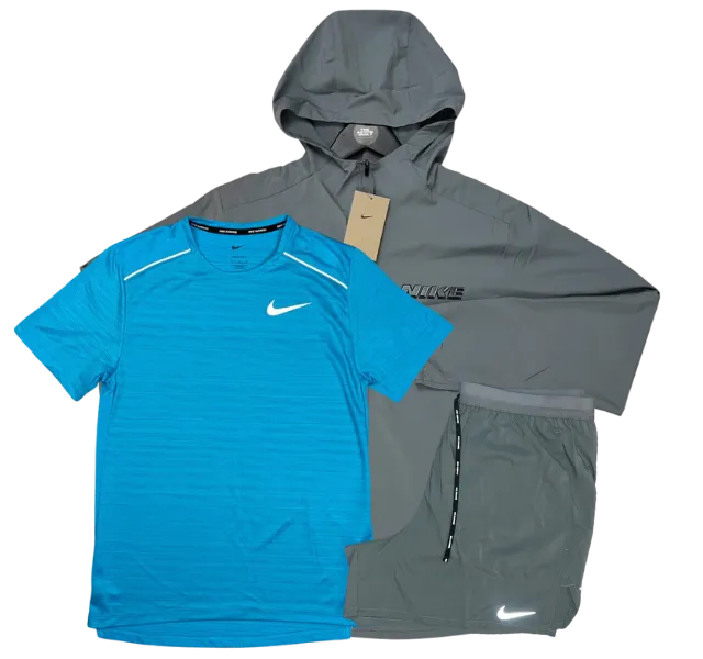 Nike Miler T-Shirt - Form GFX Windrunner - Flex Stride Shorts Outfit - Dusty Cactus/Grey/Grey