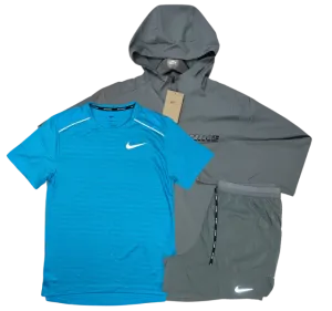 Nike Miler T-Shirt - Form GFX Windrunner - Flex Stride Shorts Outfit - Dusty Cactus/Grey/Grey