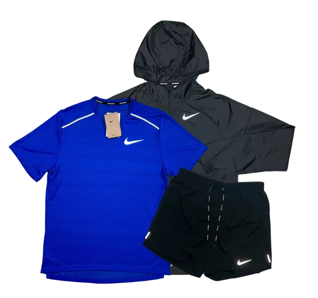 Nike Miler T-Shirt - Windbreaker - Flex Stride Shorts Outfit - Royal Blue/Black