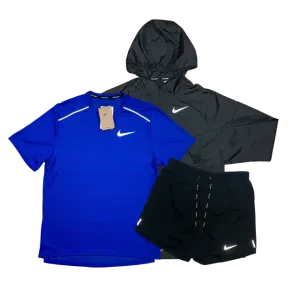 Nike Miler T-Shirt - Windbreaker - Flex Stride Shorts Outfit - Royal Blue/Black