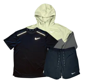 Nike Miler T-Shirt - Windrunner - Flex Stride Shorts Outfit - Black/Olive Aura/Black