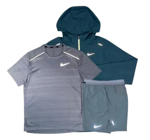 Nike Miler T-Shirt - Windrunner - Flex Stride Shorts Outfit - Grey/Deep Jungle Green/Grey