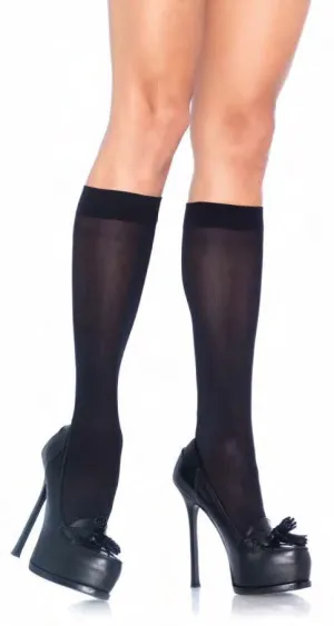 Nylon Opaque Knee Highs Black