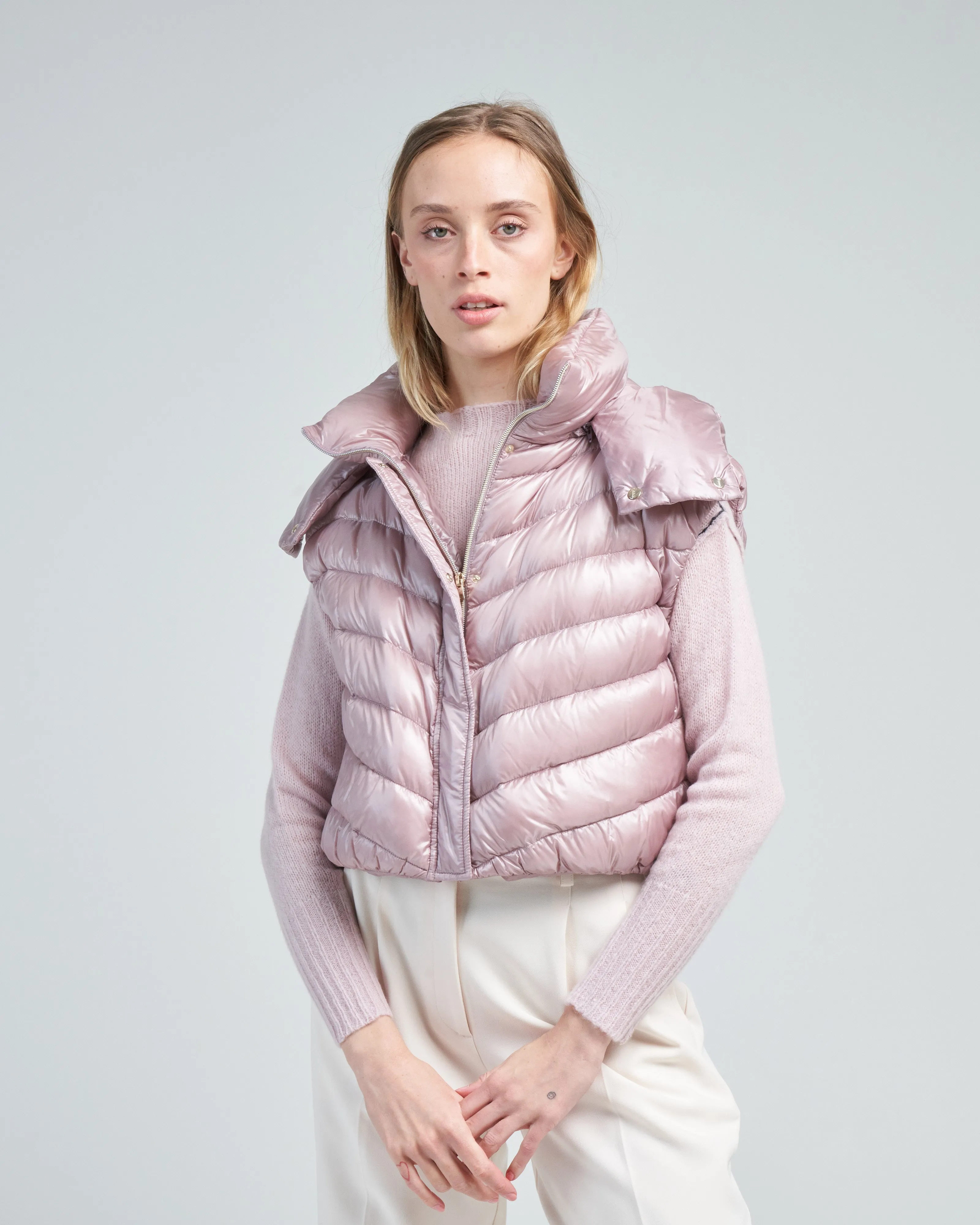 nylon ultralight chevron cropped hooded vest