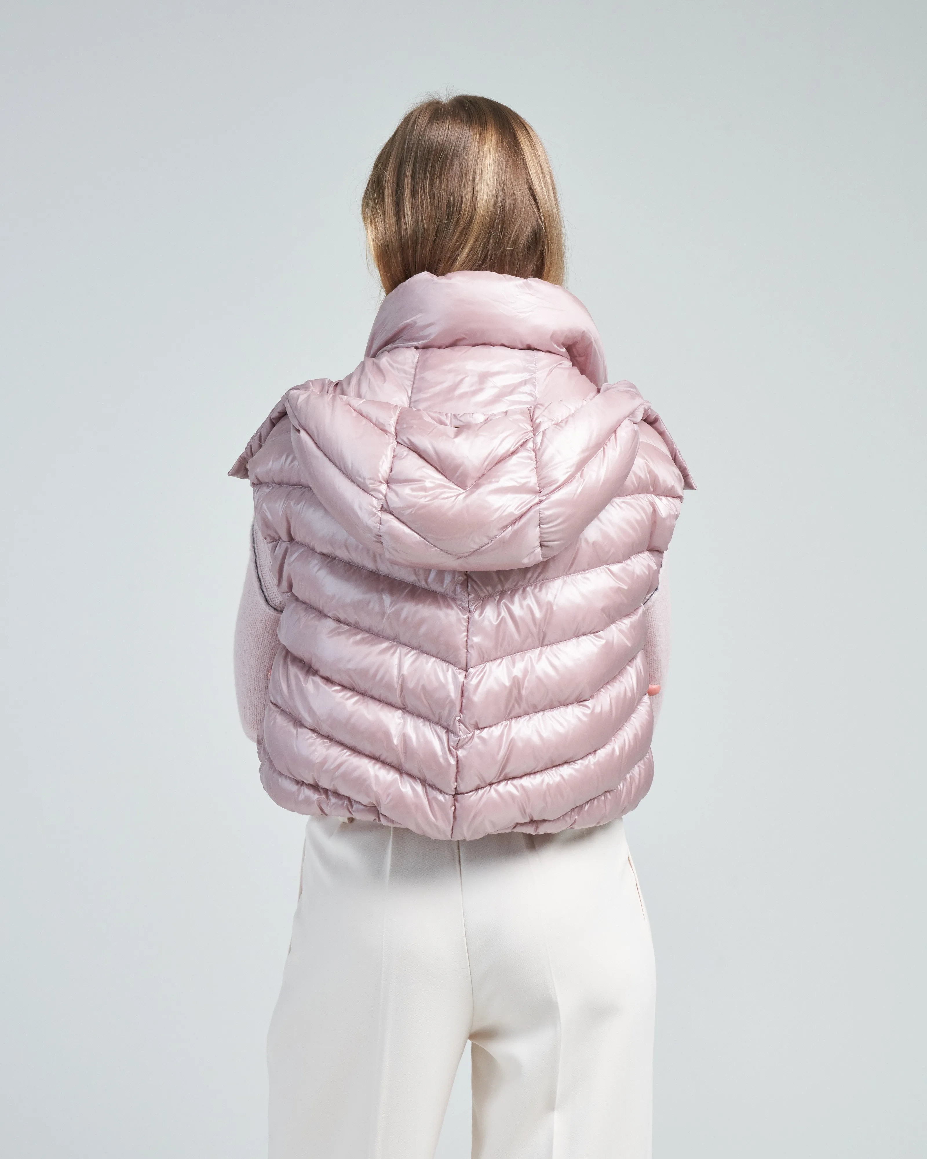 nylon ultralight chevron cropped hooded vest