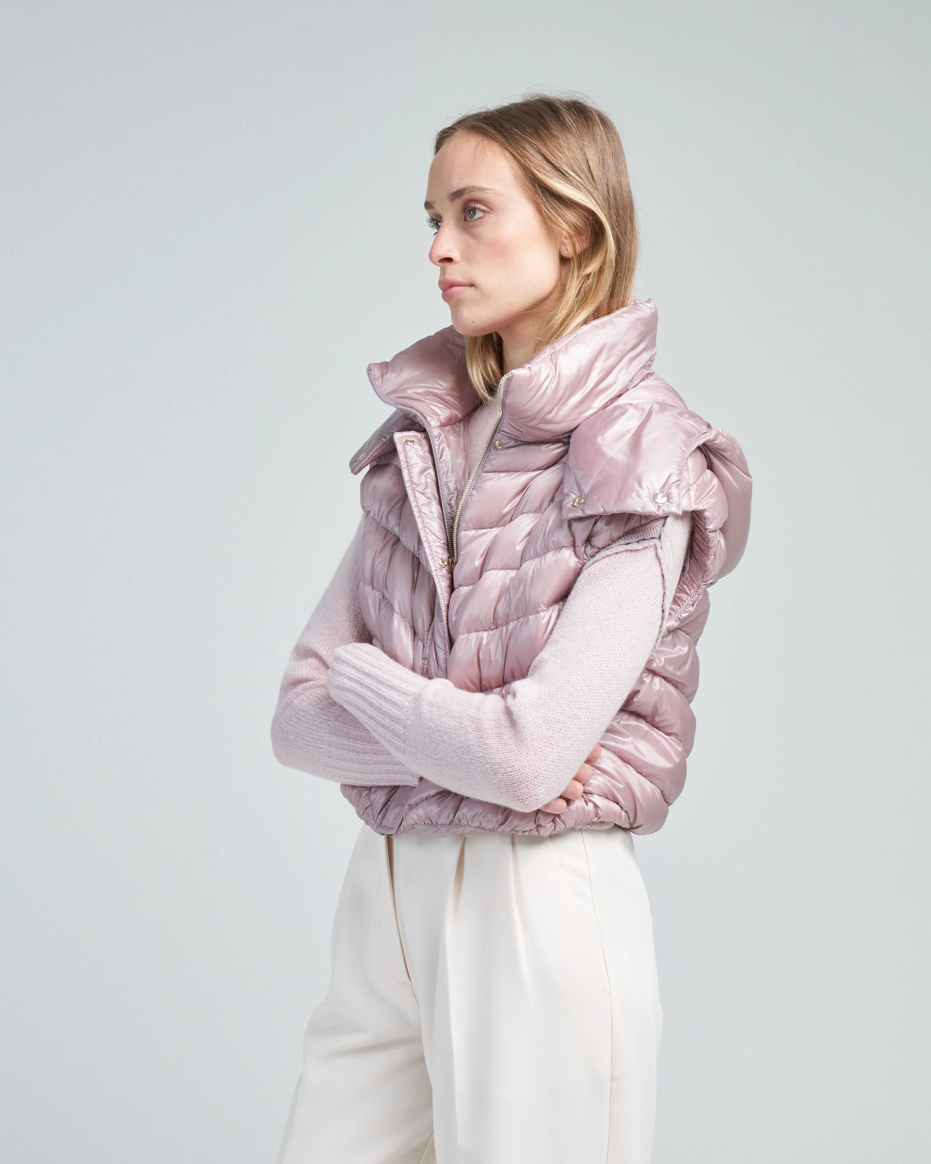 nylon ultralight chevron cropped hooded vest