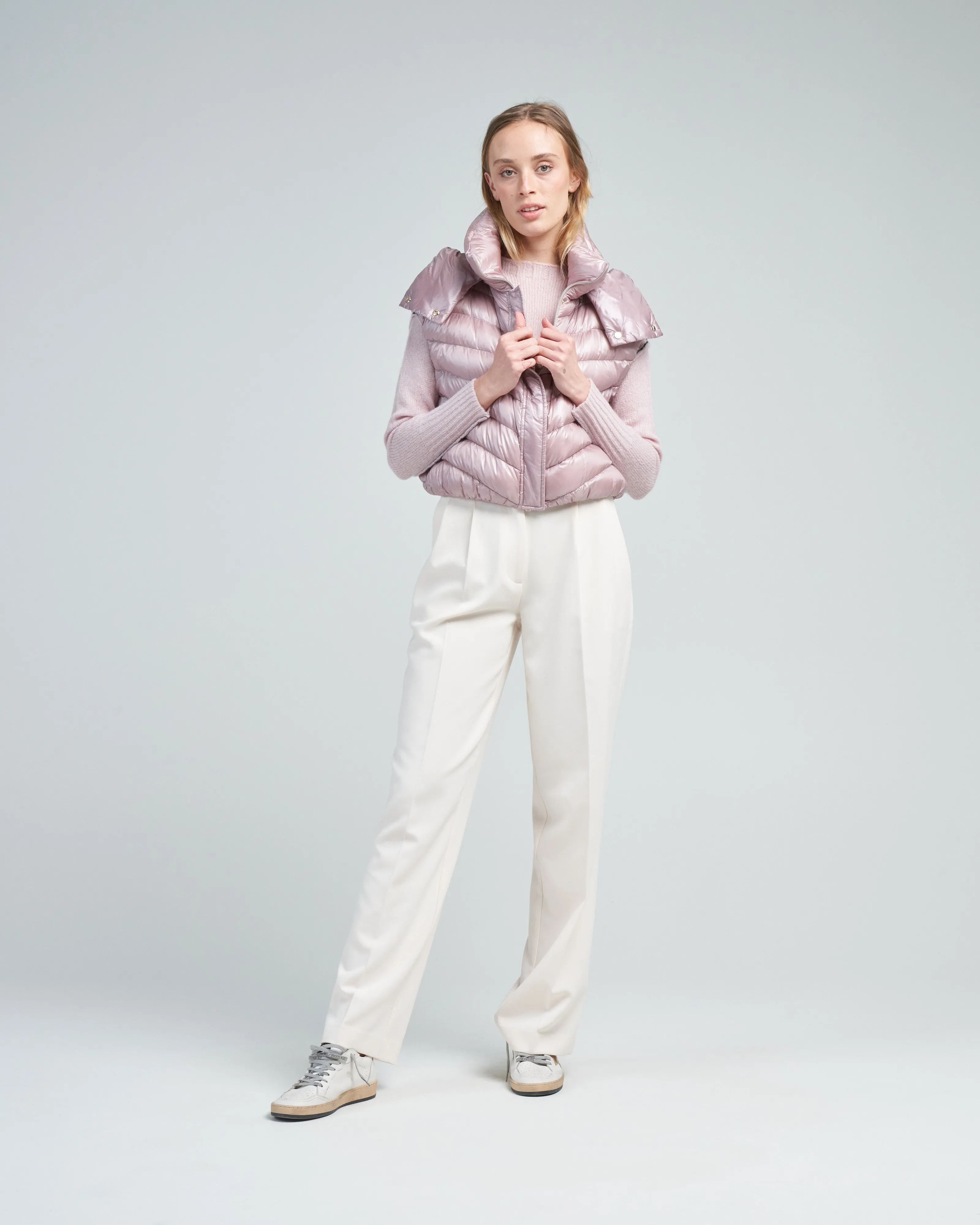 nylon ultralight chevron cropped hooded vest