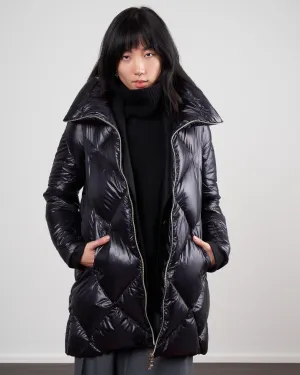 nylon ultralight diamond quilt a-line, hi-lo jacket - nero