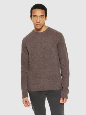 O-neck wool knit sweater in demitasse brown