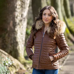 OAKWOOD Leather Down Jacket - Cognac SzS