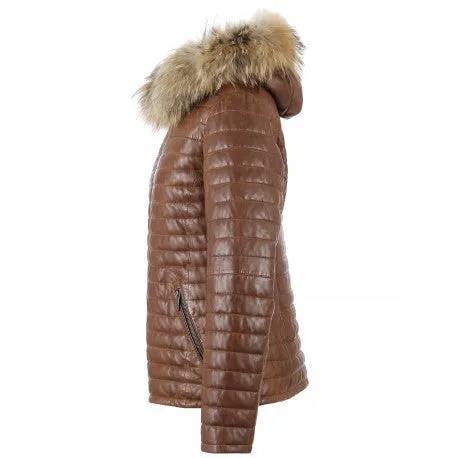 OAKWOOD Leather Down Jacket - Cognac SzS