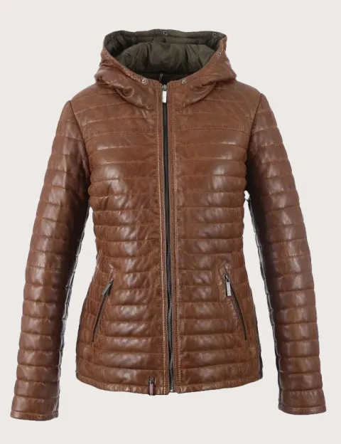 OAKWOOD Leather Down Jacket - Cognac SzS