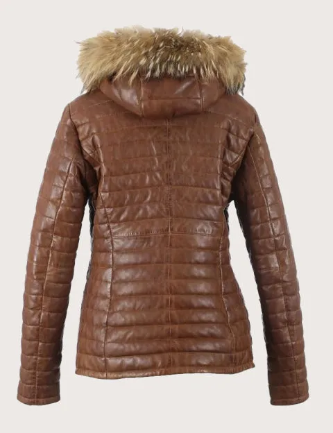 OAKWOOD Leather Down Jacket - Cognac SzS