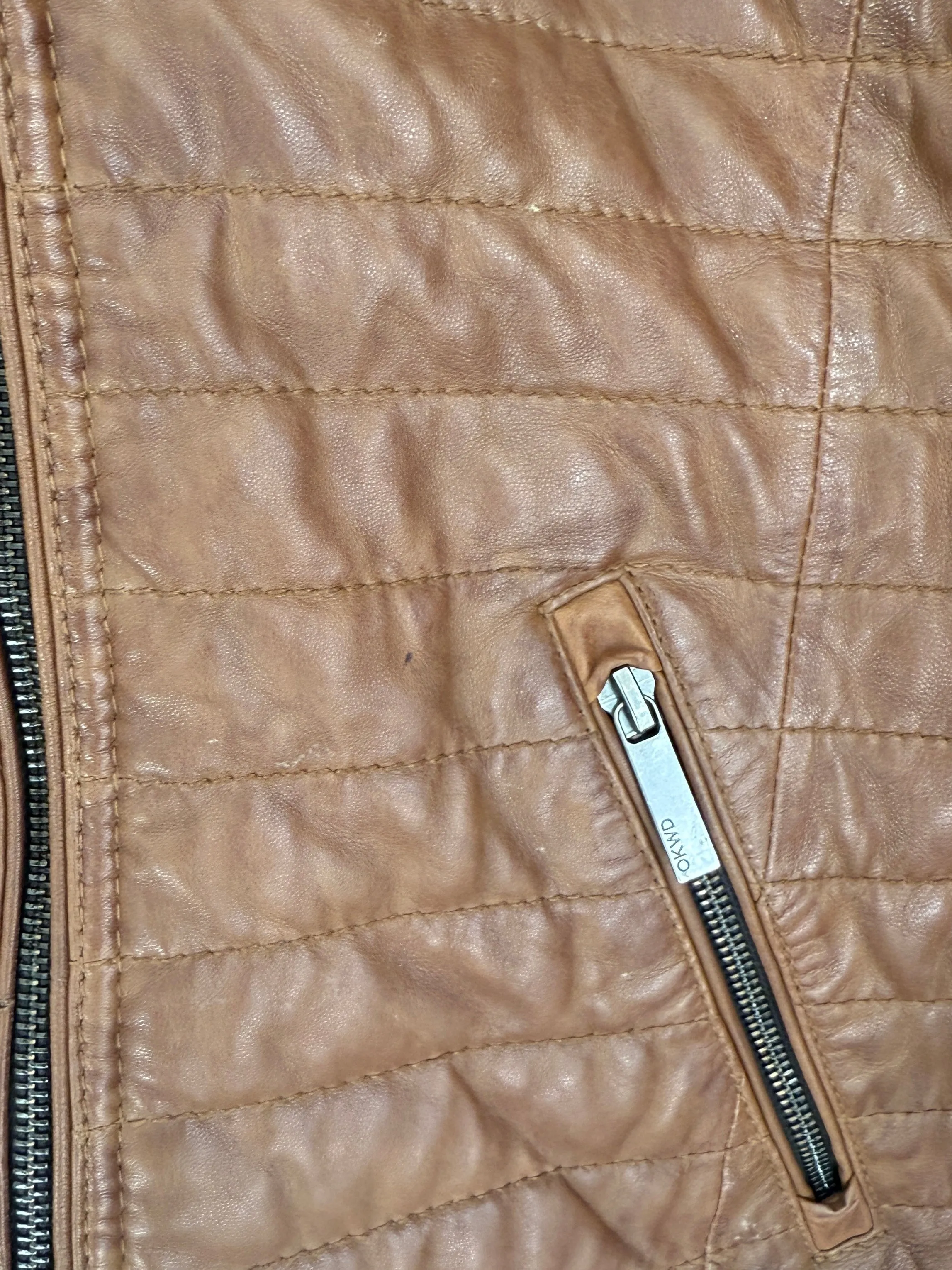 OAKWOOD Leather Down Jacket - Cognac SzS