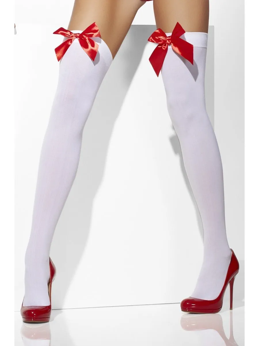 Opaque Hold Ups Adult White Red Bows Costume Accessory