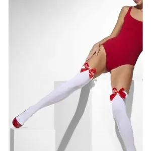 Opaque Hold Ups Adult White Red Bows Costume Accessory