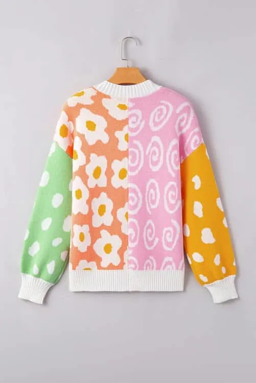 Orange Flower Open Front Cardigan