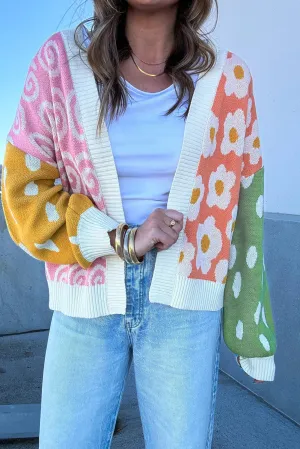 Orange Flower Open Front Cardigan