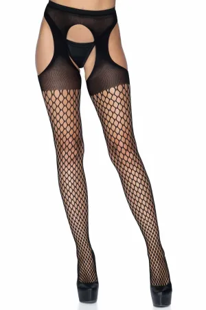 Oval Net Suspender With Opaque Top Pantyhose