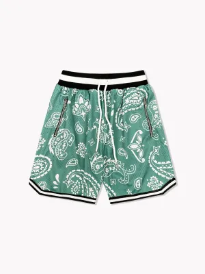 Paisley Basketball Shorts-Sage