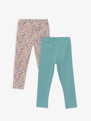 Patterned Baby Girl Tights with Elastic Waist, 2-pack