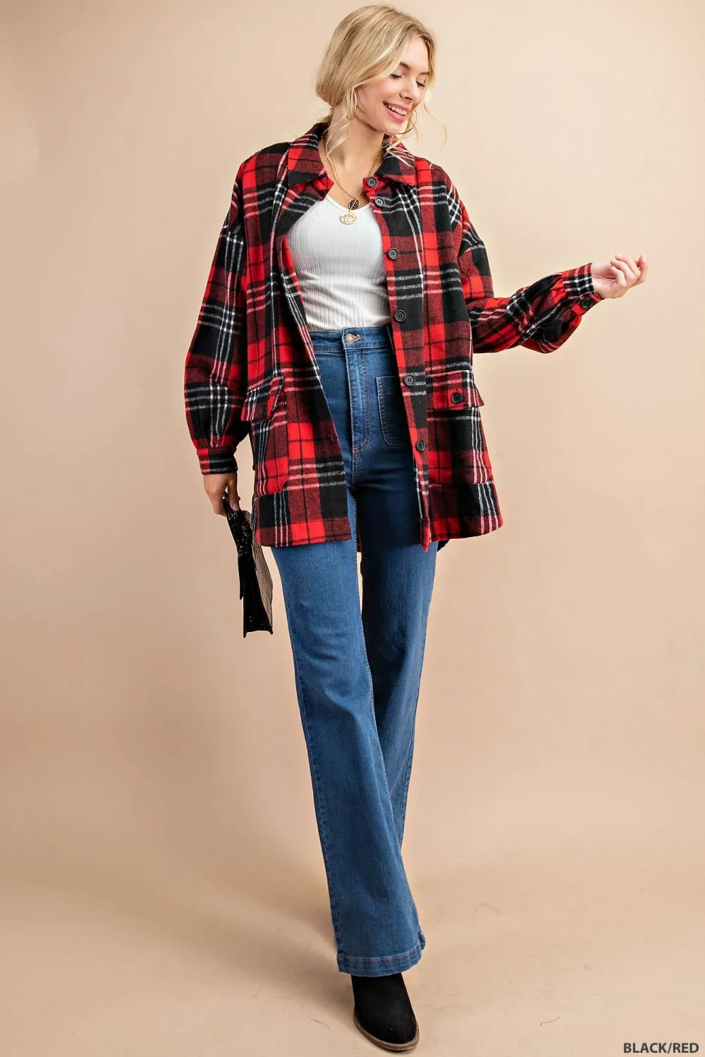 PLAID OVER SIZE BUTTON DOWN SHIRT JACKET