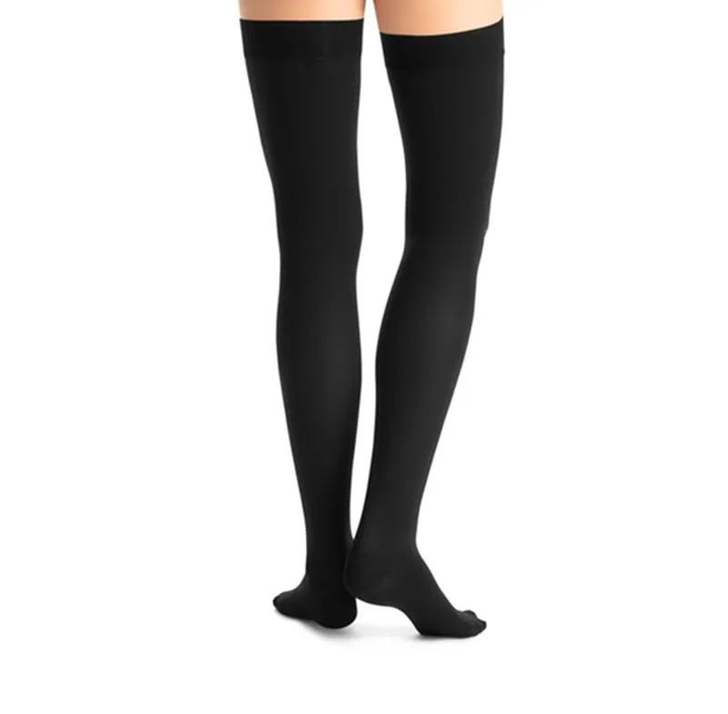PR/1 JOBST OPAQUE WOMEN, THIGH HIGH W/SIL DOT BAND, 30-40MMHG, MD, CLASSIC BLACK, CLOSED TOE