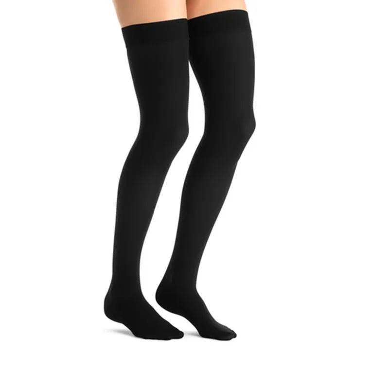 PR/1 JOBST OPAQUE WOMEN, THIGH HIGH W/SIL DOT BAND, 30-40MMHG, MD, CLASSIC BLACK, CLOSED TOE